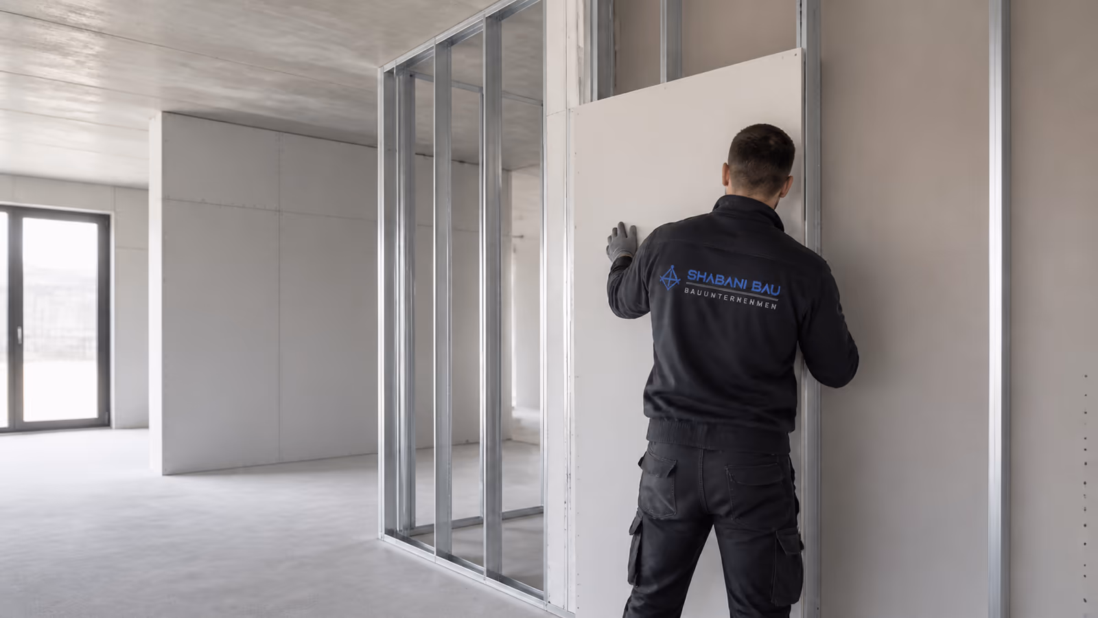 Trockenbauwände in Metallständerbauweise während der Montage